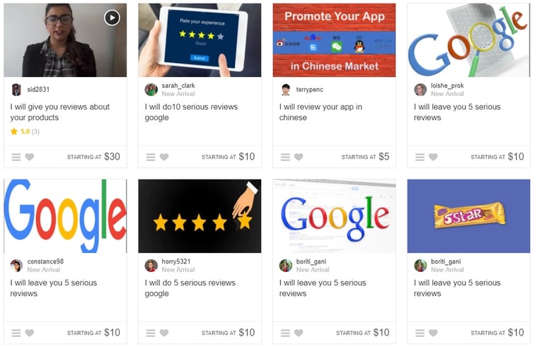 Fake Google Reviews on Fiverr